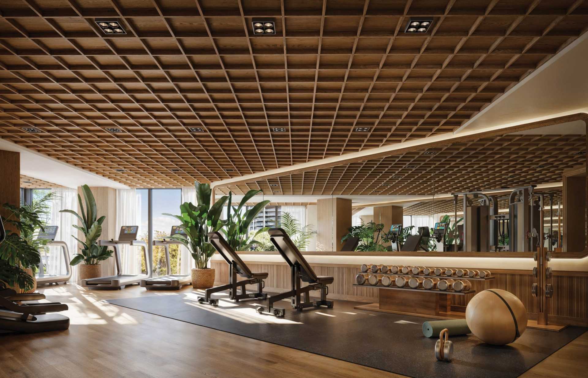 Fitness center at THE WELL Coconut Grove, developer rendering