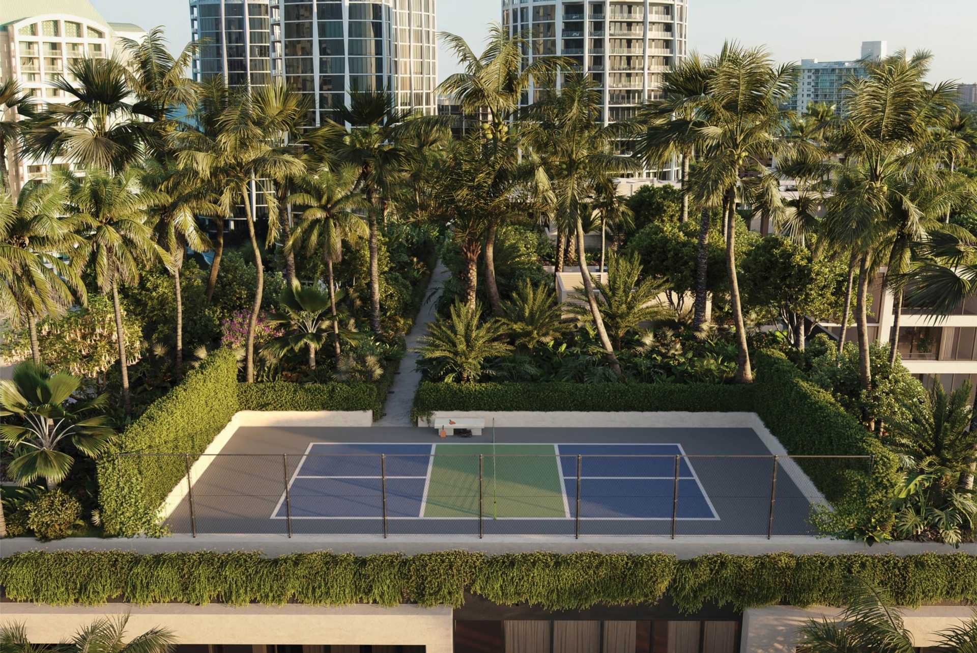 Pickleball court at THE WELL Coconut Grove, developer rendering