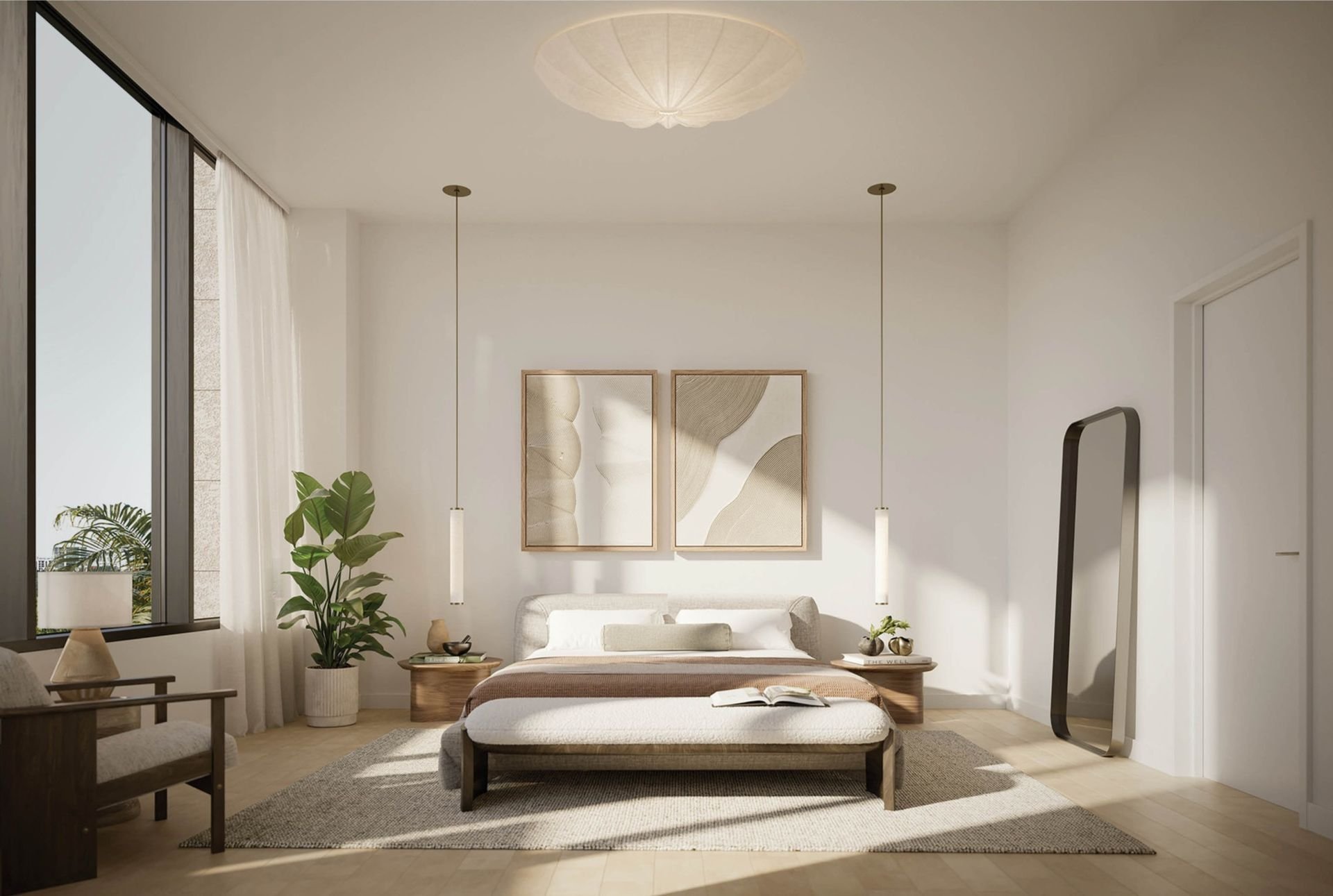 Residence 04 South primary bedroom at THE WELL Coconut Grove, developer rendering