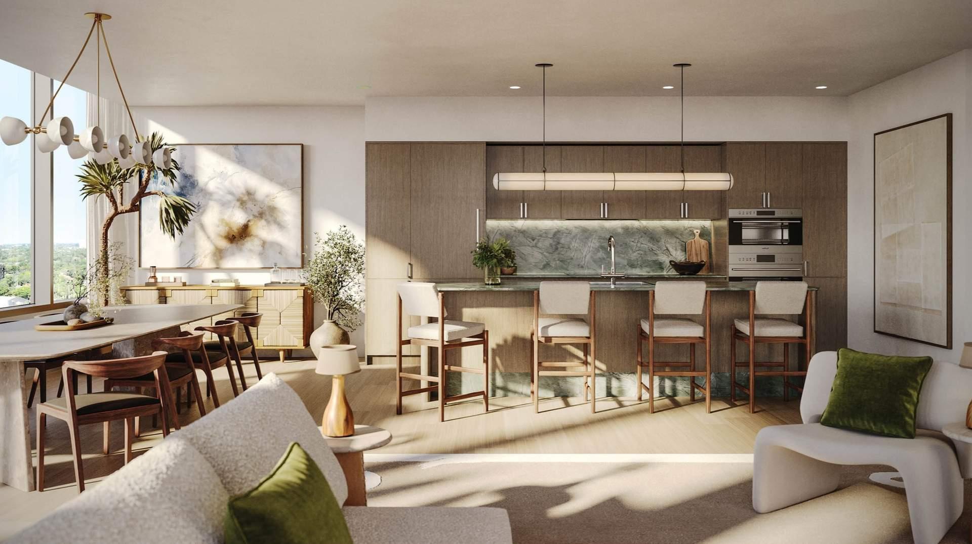 Gourmet kitchen and dining area with premium finishes and natural light