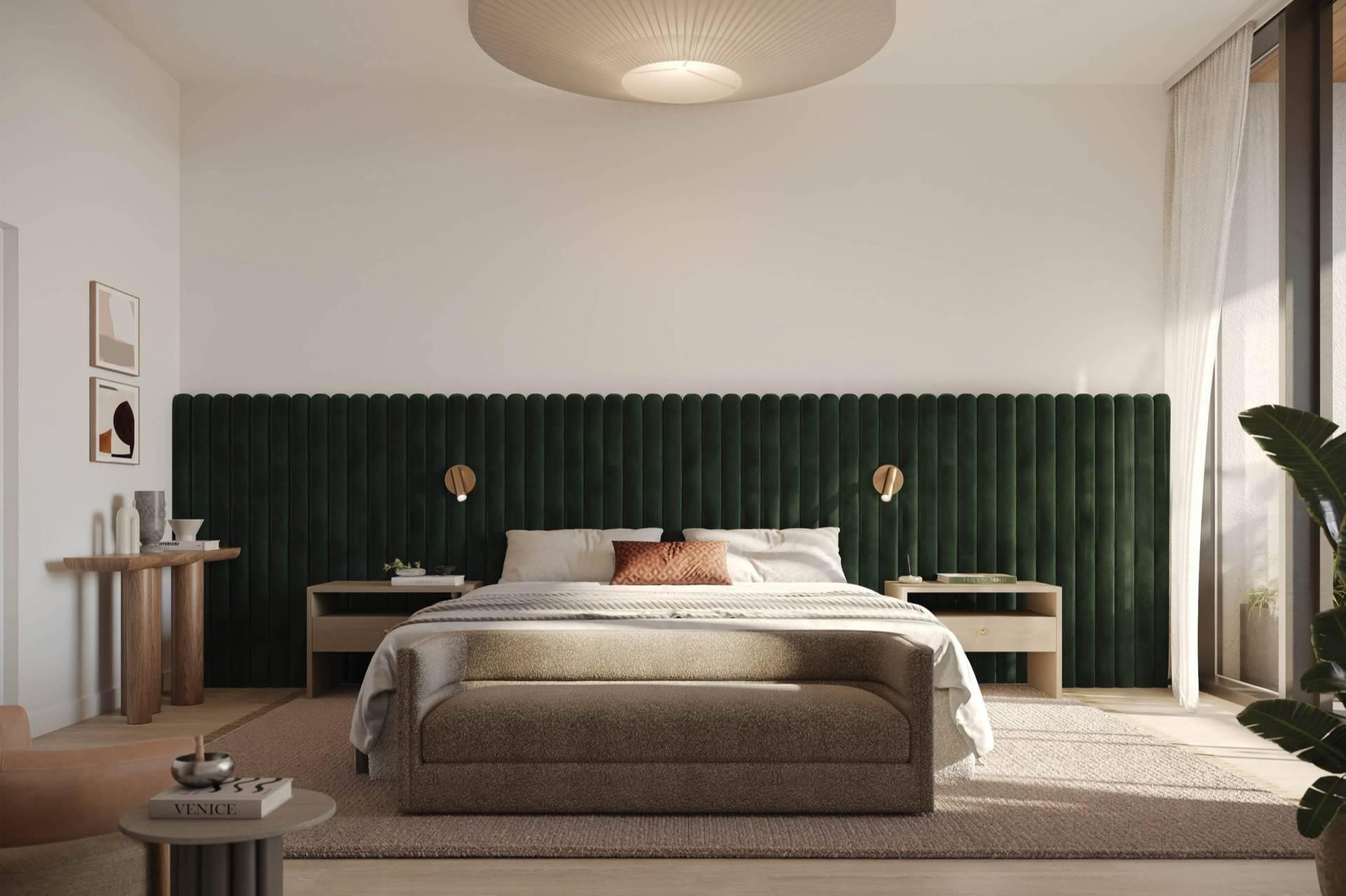 Residence 07 Upper East primary bedroom at THE WELL Coconut Grove, developer rendering