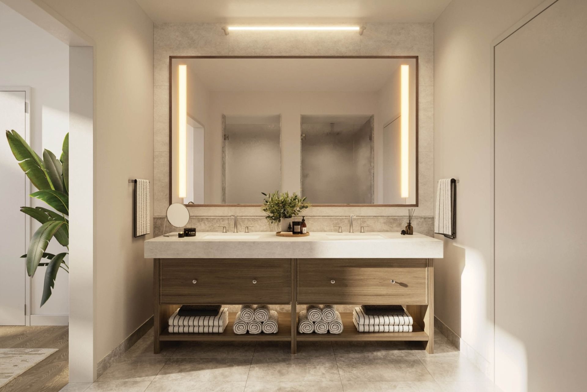 Residence 09 West primary bathroom at THE WELL Coconut Grove, developer rendering