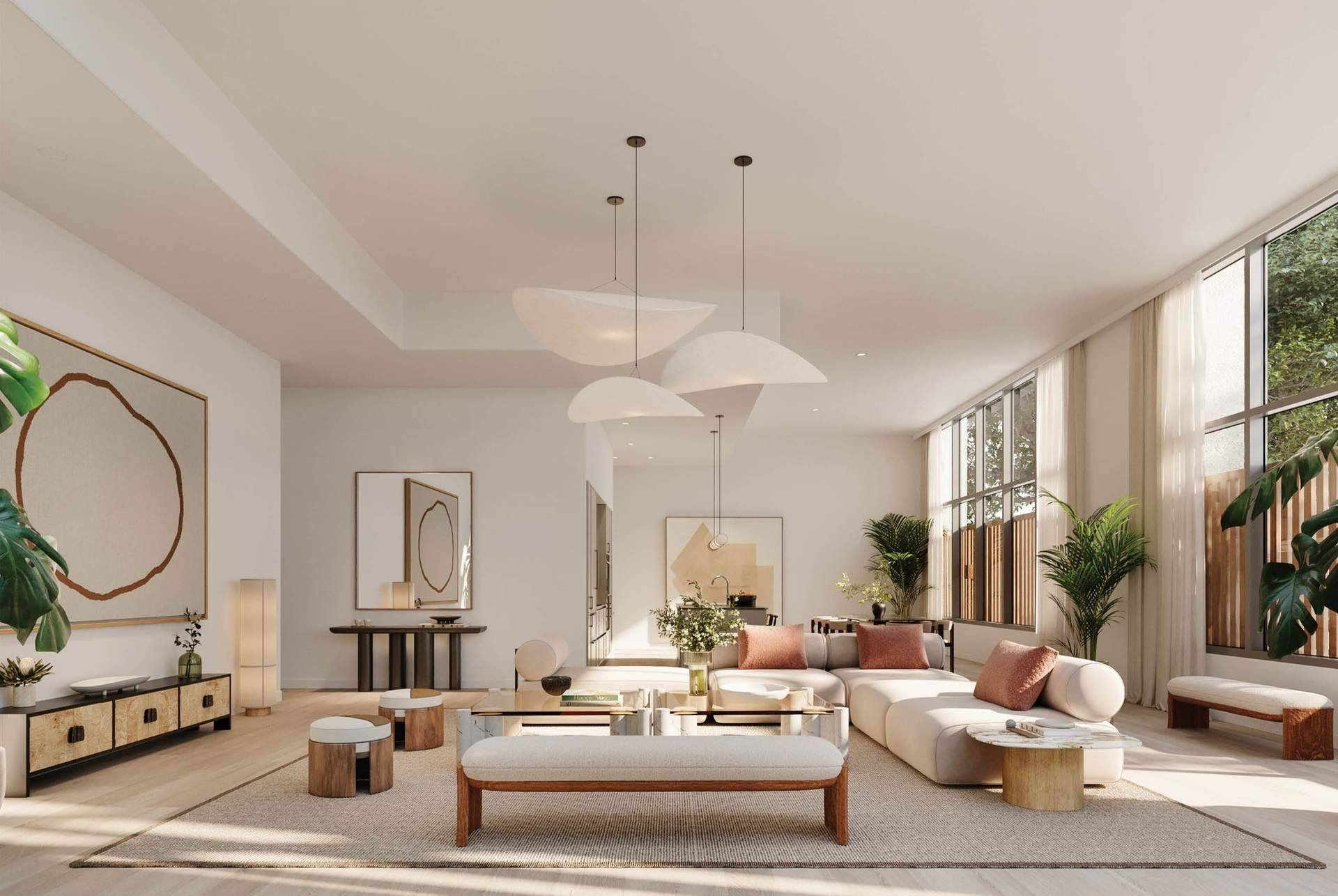 Townhome 05 living and dining at THE WELL Coconut Grove, developer rendering